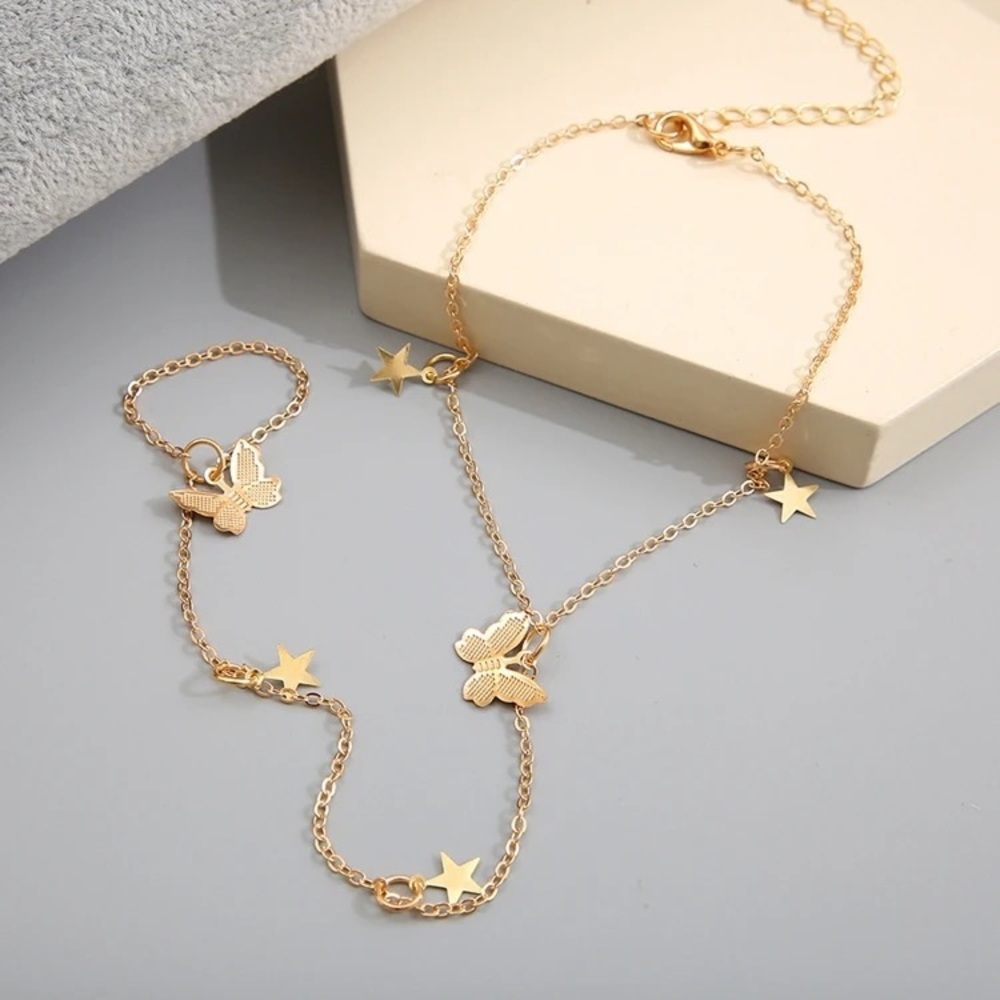 Butterflies Gold Plated Clon Ring Bracelet